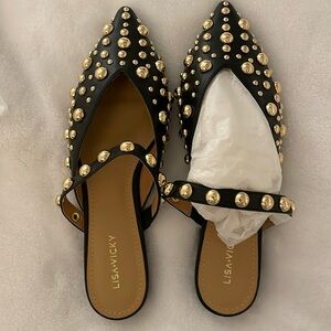 lisa vicky black studded flats NWT size 8.5